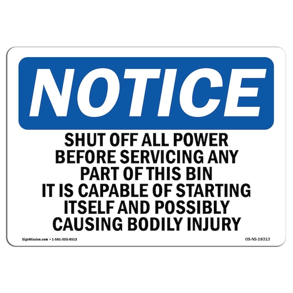 OSHA, Shut Off All Power Before Servicing Any, 24in X 18in Rigid Plastic, 24" W, 18" H, Landscape